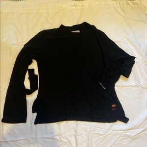 Peace love world, black mock-neck bell sleeve shirt